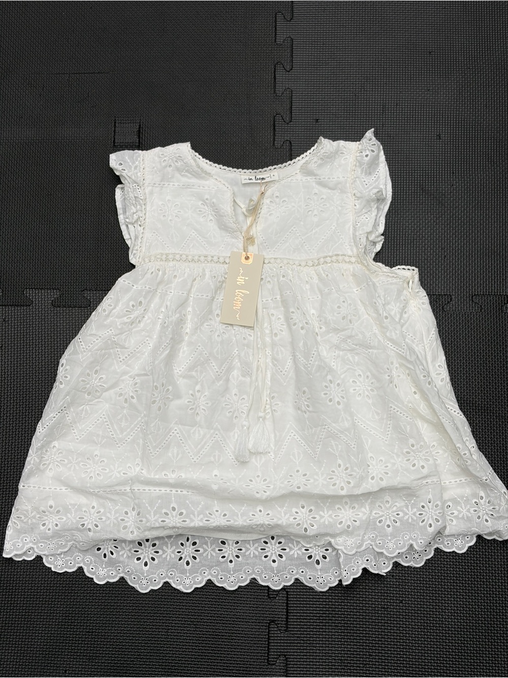 Mila & Rose White Eyelet Cotton Blouse with Tassel Tie